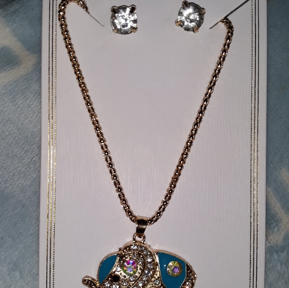 Elephant Necklace BlueTeal Silver CZ fashion post earring Fashion Kids Womens… - Picture 9 of 15